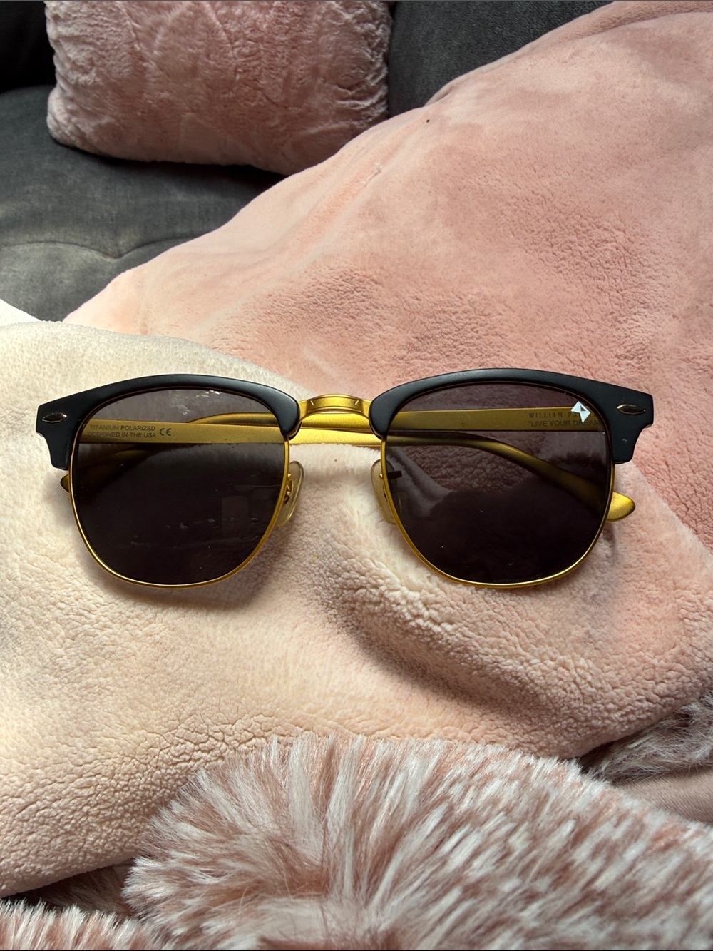 William painter polarized ThEmpire Black and Gold Semi-Rim Clubmaster Sunglasses